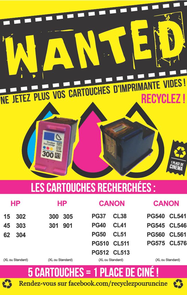 Liste des cartouche vides de l'opération Recyclez pour un ciné!